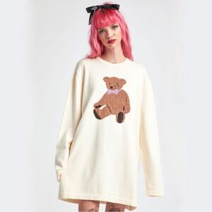 dELiA*s by Dolls Kill On Cloud Fine Oversized Intarsia Bear Sweater White Small